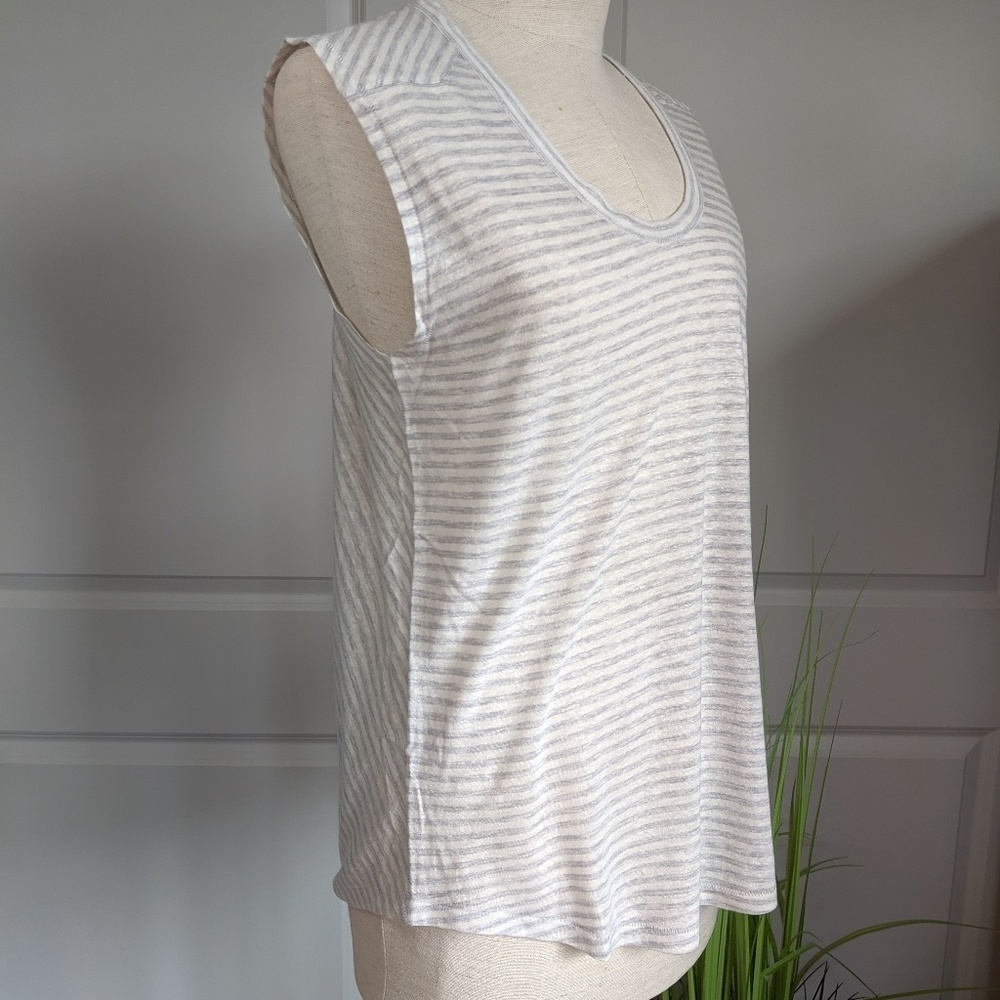 rag & bone Tank Top Sleeveless Linen Blend Two-Tone Stripes Grey White S NWT - Picture 2 of 8